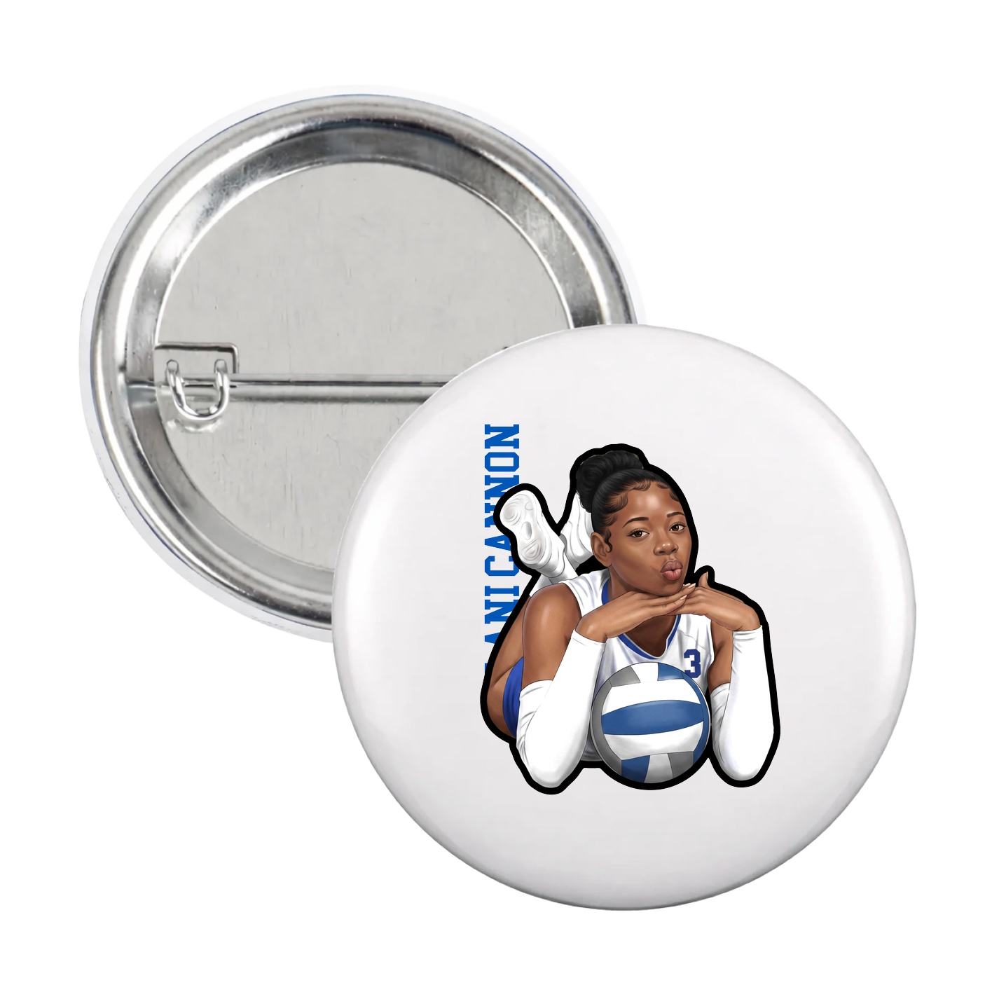 Game Day Button — Name Vertical in White