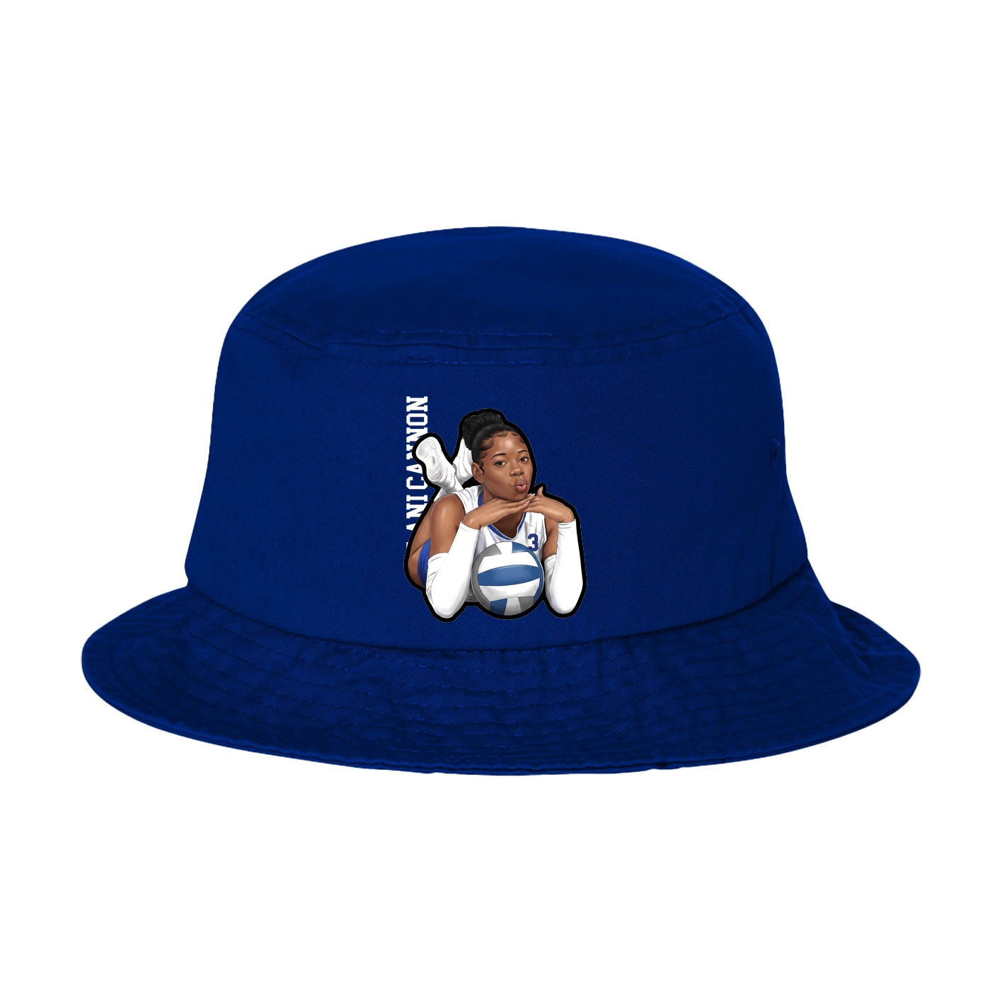 Bucket Cap — Name Vertical in Royal Blue