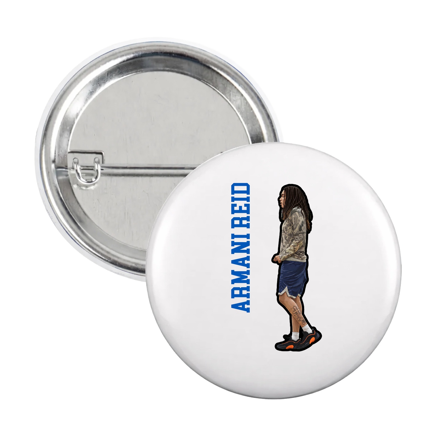 Game Day Button — Name Vertical in White