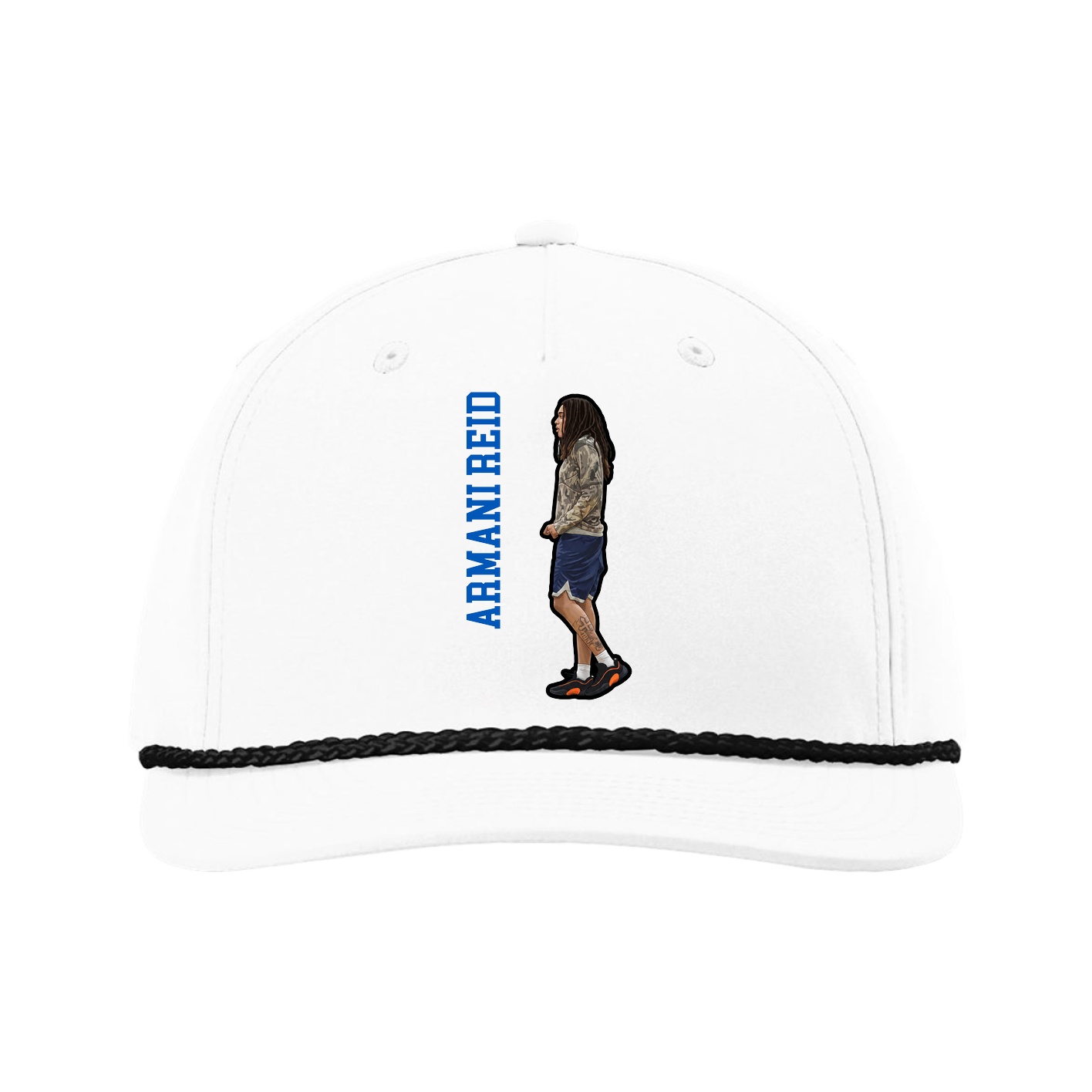 Five-Panel Classic Rope Cap — Name Vertical in White