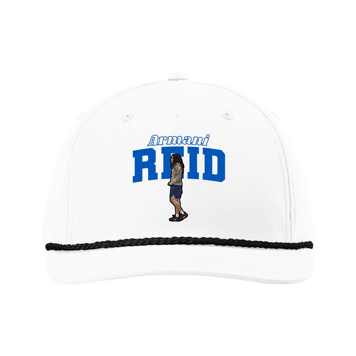 Five-Panel Classic Rope Cap — Name Arch in White