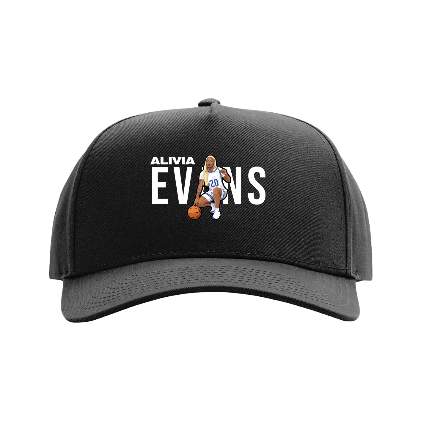 Full Fabric Five-Panel Champ Cap — Player Name in Black