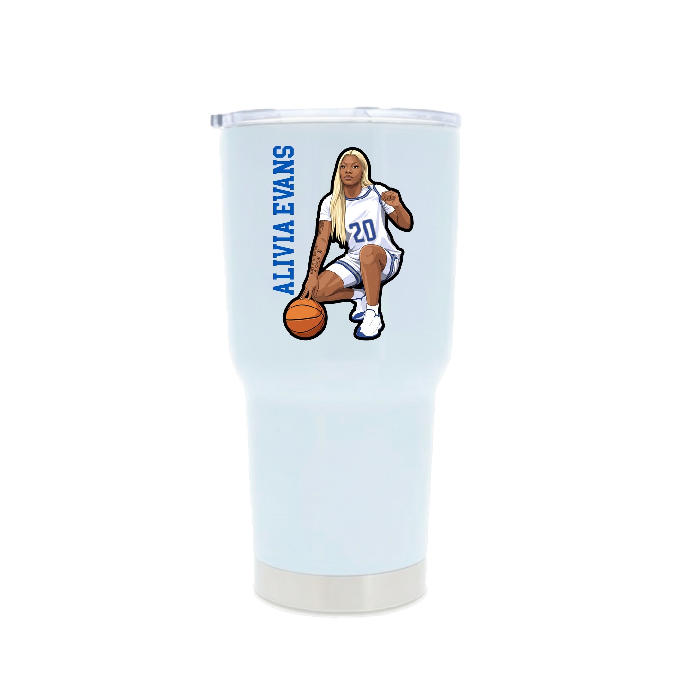 30oz Stainless Steel Tumbler — Name Vertical in White