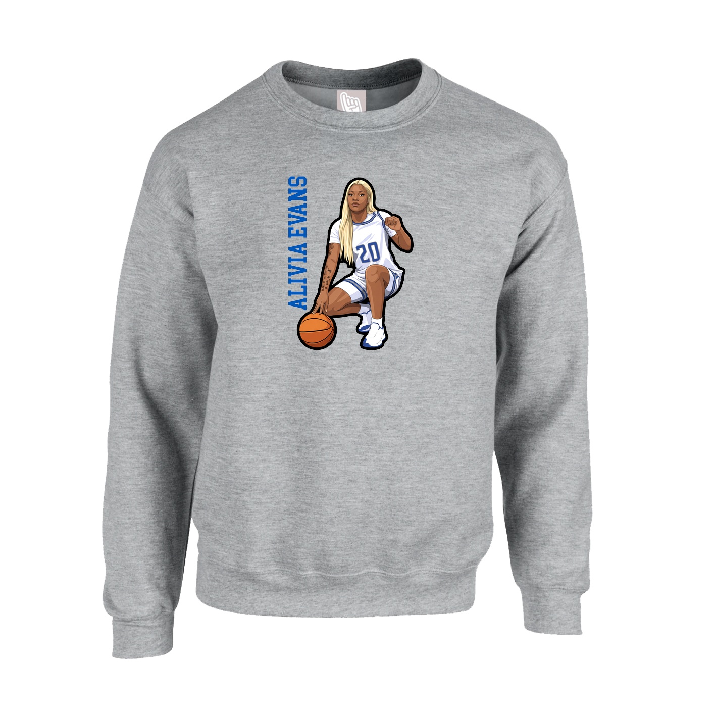 Fleece Crew — Name Vertical in Grey