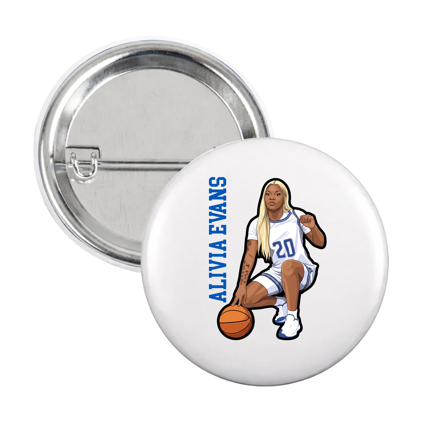 Game Day Button — Name Vertical in White