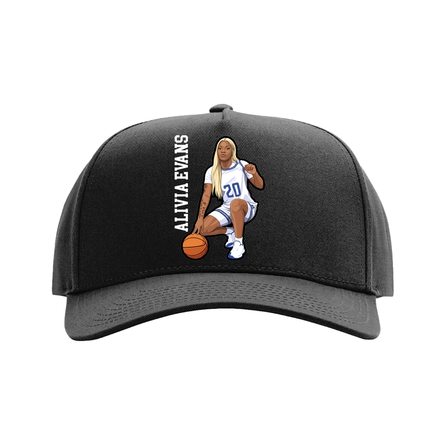 Full Fabric Five-Panel Champ Cap — Name Vertical in Black