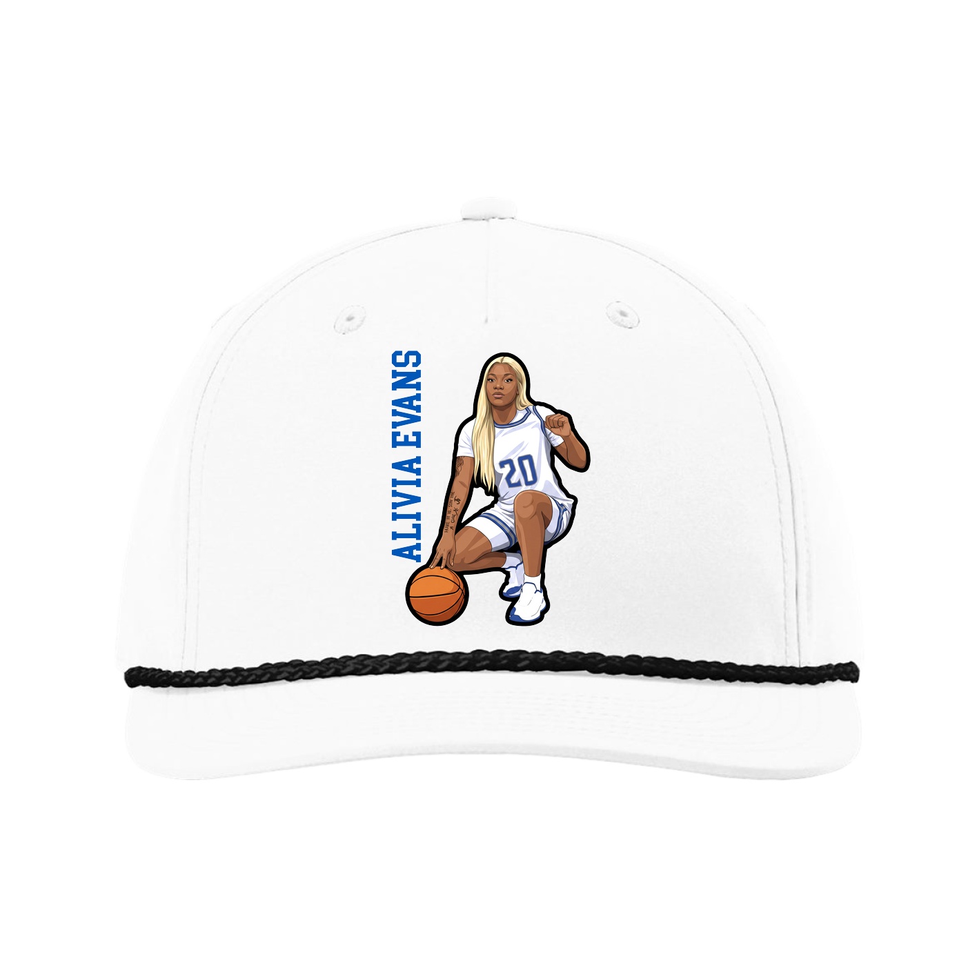 Five-Panel Classic Rope Cap — Name Vertical in White