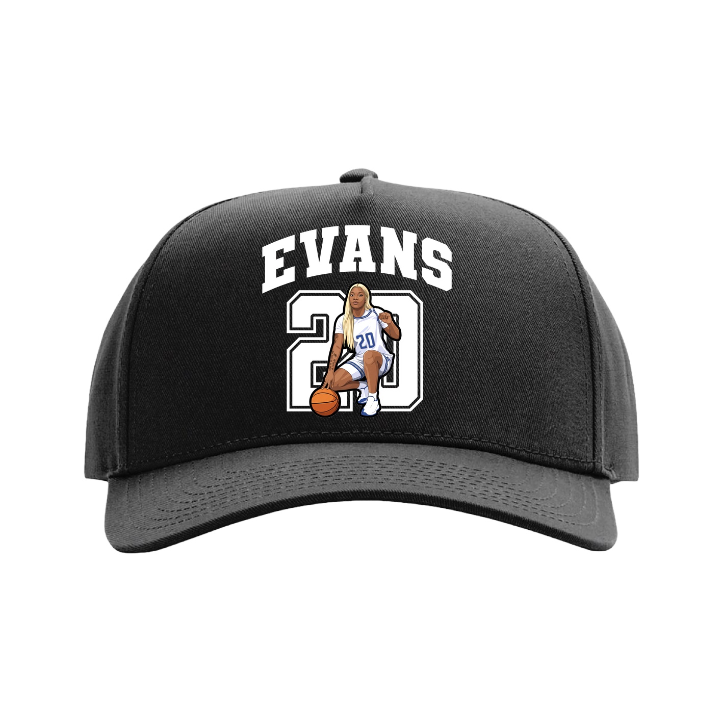 Full Fabric Five-Panel Champ Cap — Number in Black