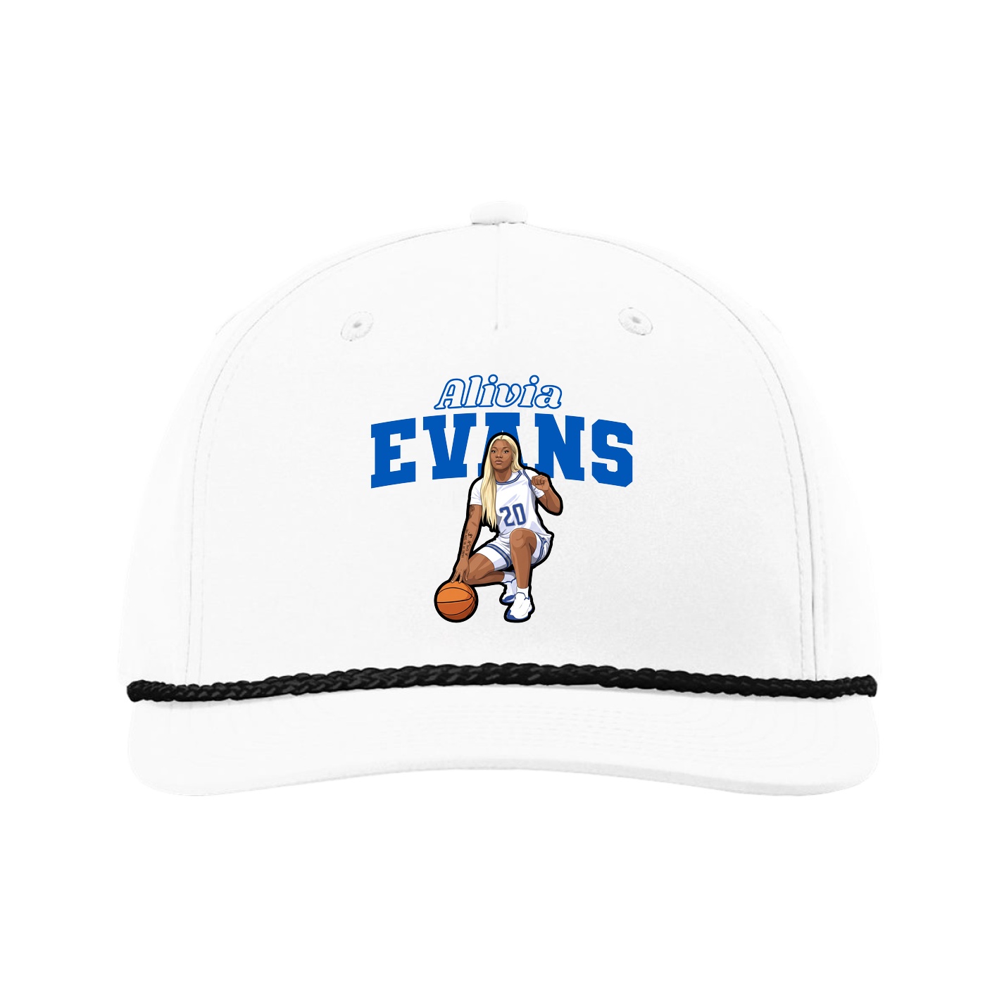 Five-Panel Classic Rope Cap — Name Arch in White
