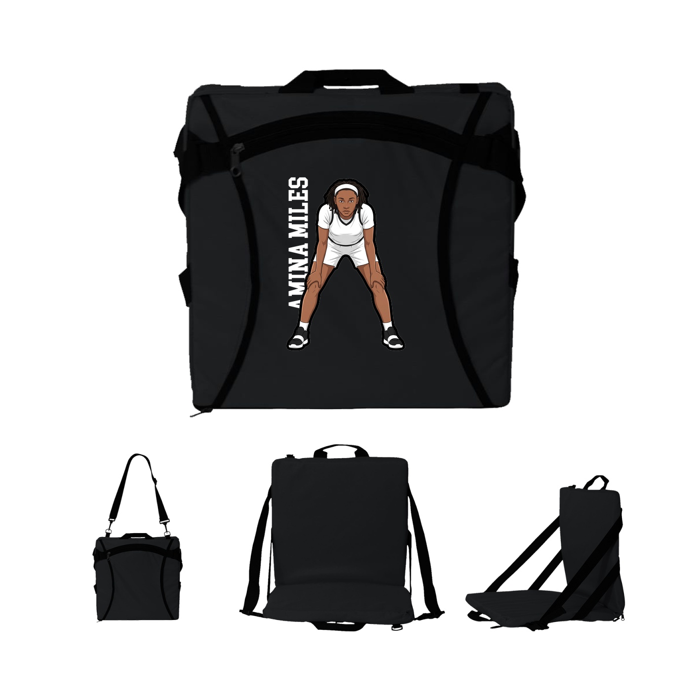 Folding Stadium Seat — Name Vertical in Black