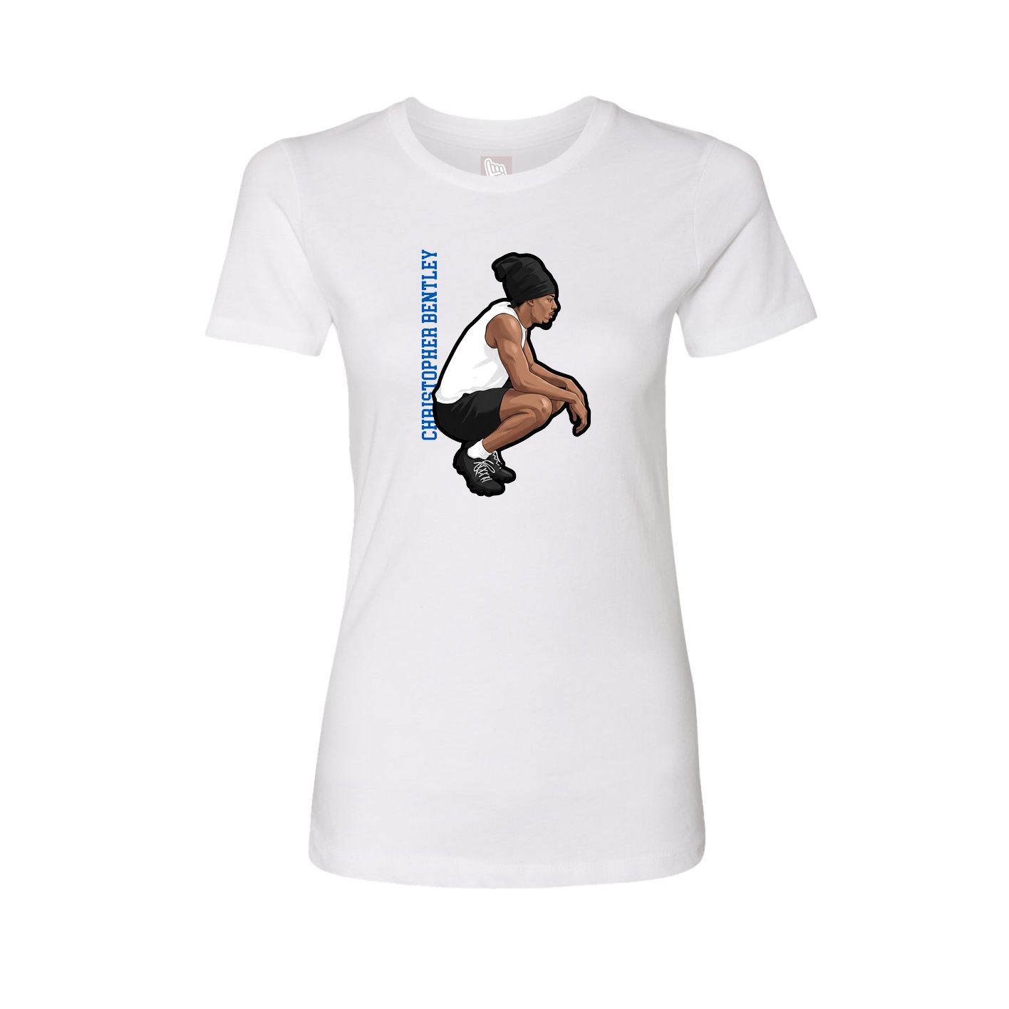 Fitted Women's Tee — Name Vertical in White