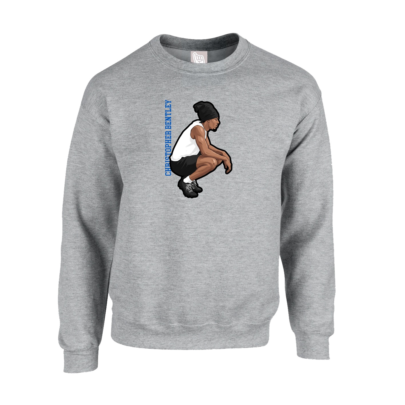 Fleece Crew — Name Vertical in Grey
