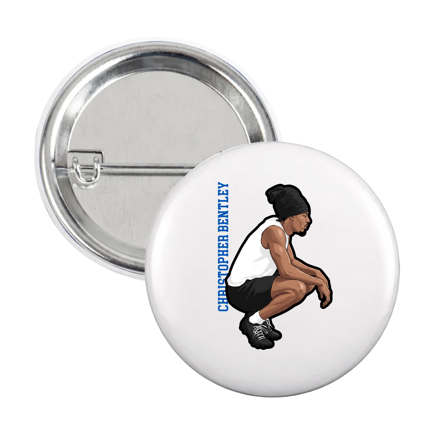 Game Day Button — Name Vertical in White