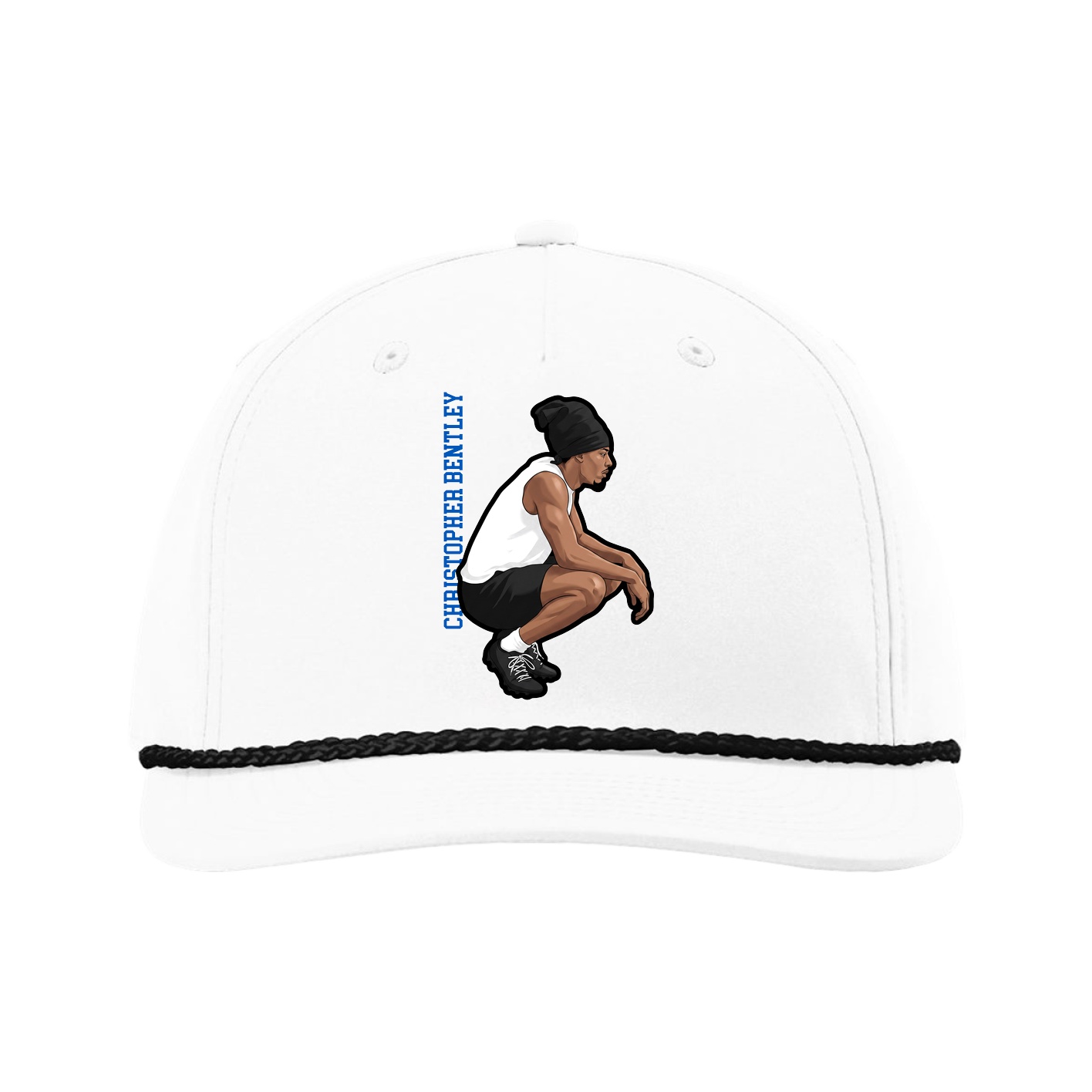 Five-Panel Classic Rope Cap — Name Vertical in White