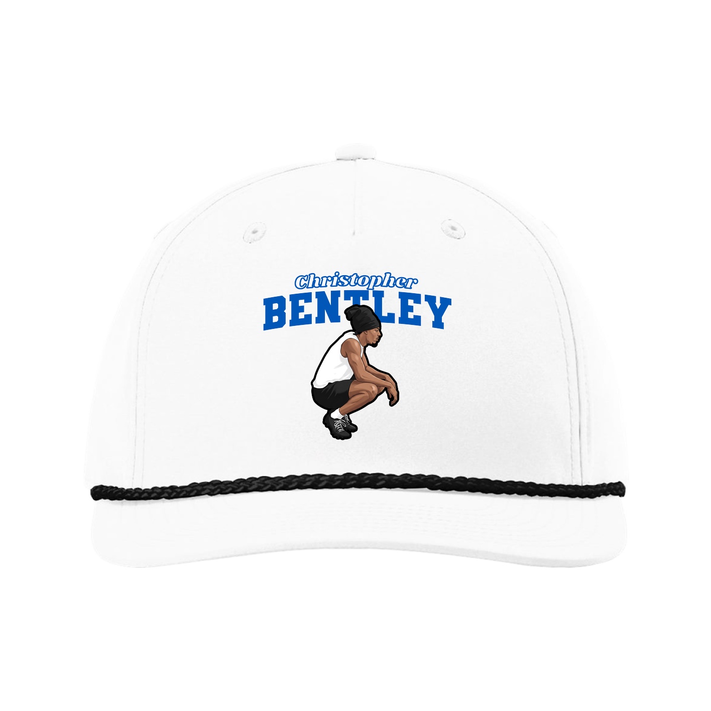 Five-Panel Classic Rope Cap — Name Arch in White