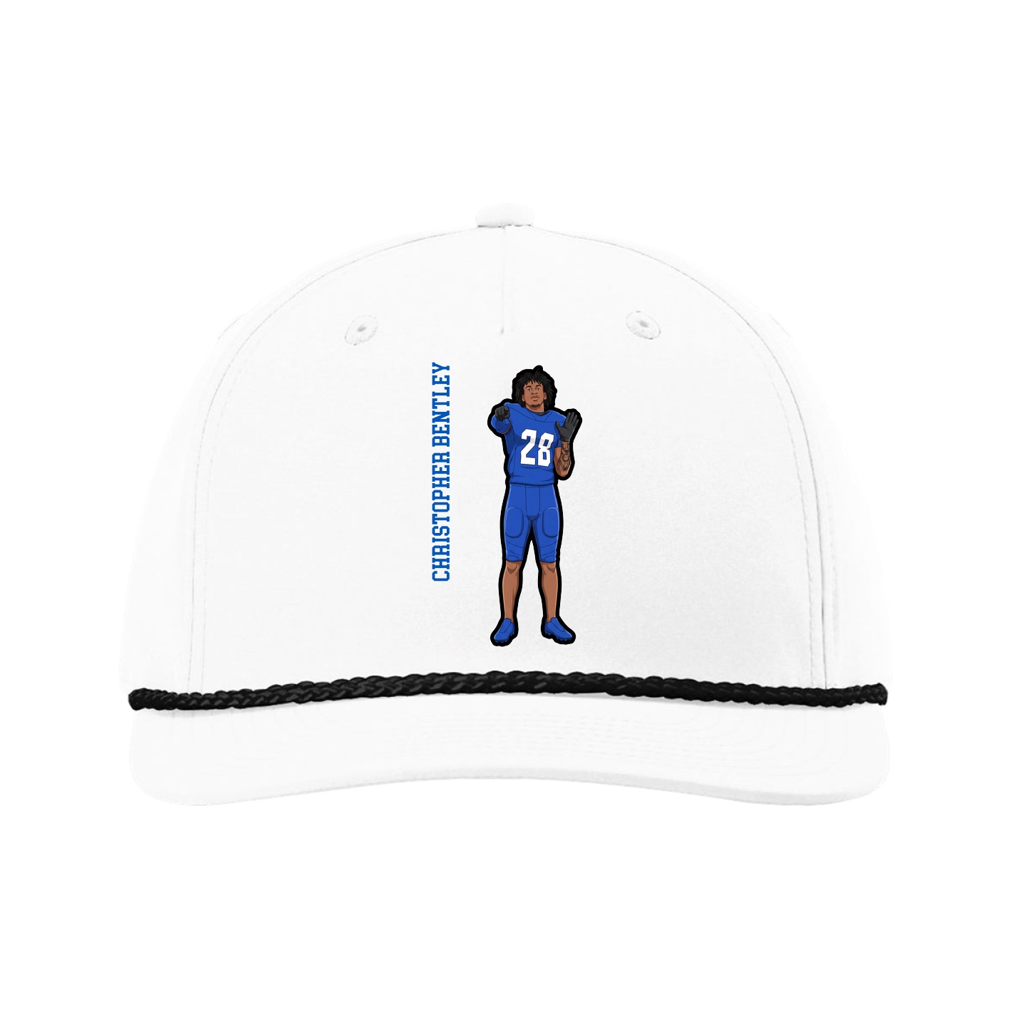 Five-Panel Classic Rope Cap — Name Vertical in White