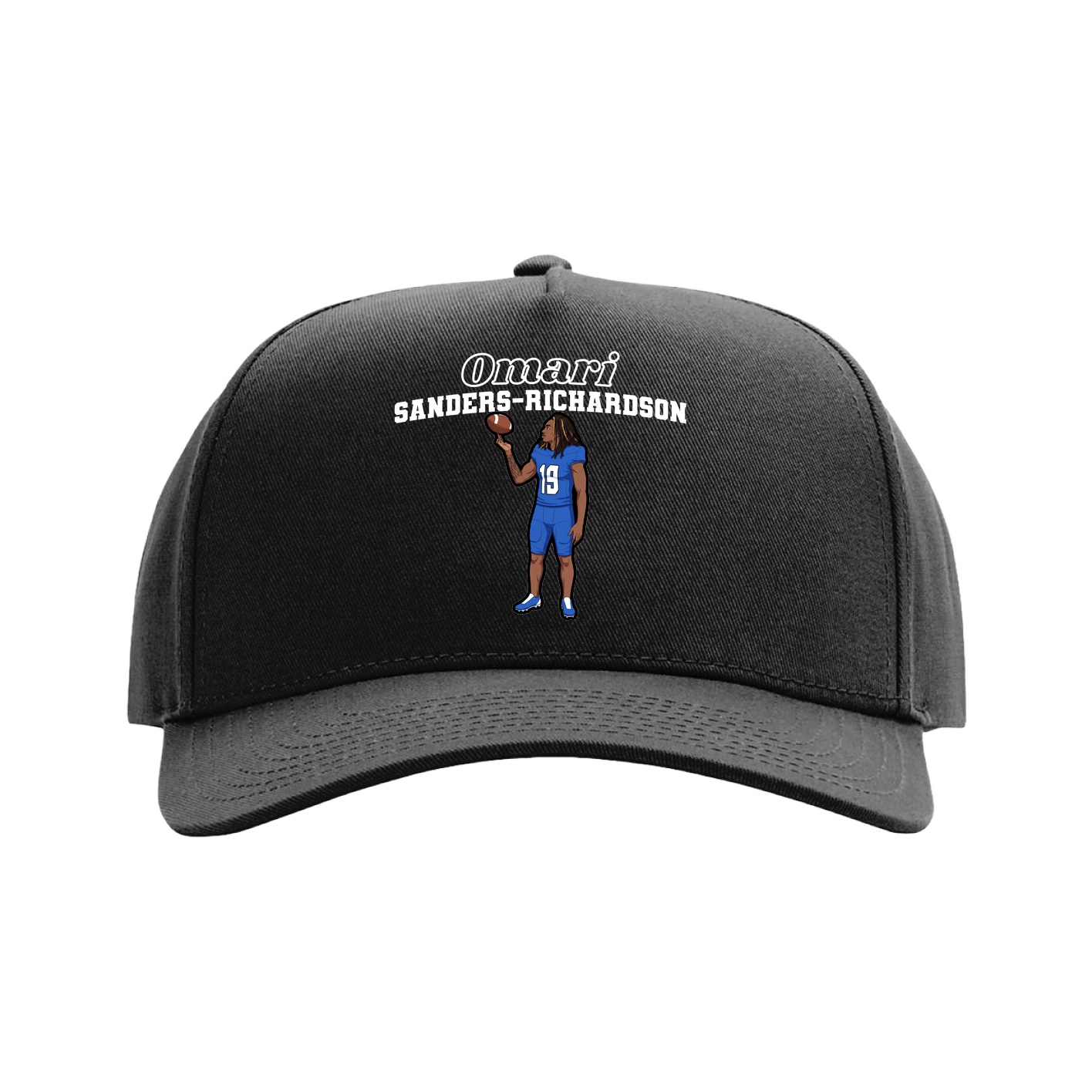 Full Fabric Five-Panel Champ Cap — Name Arch in Black