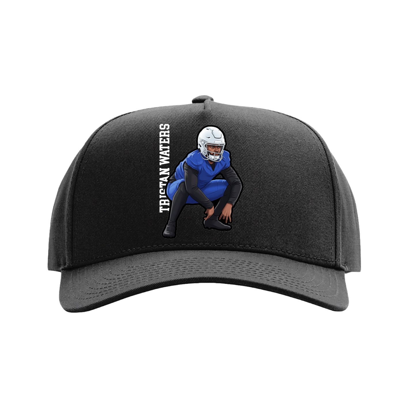 Full Fabric Five-Panel Champ Cap — Name Vertical in Black