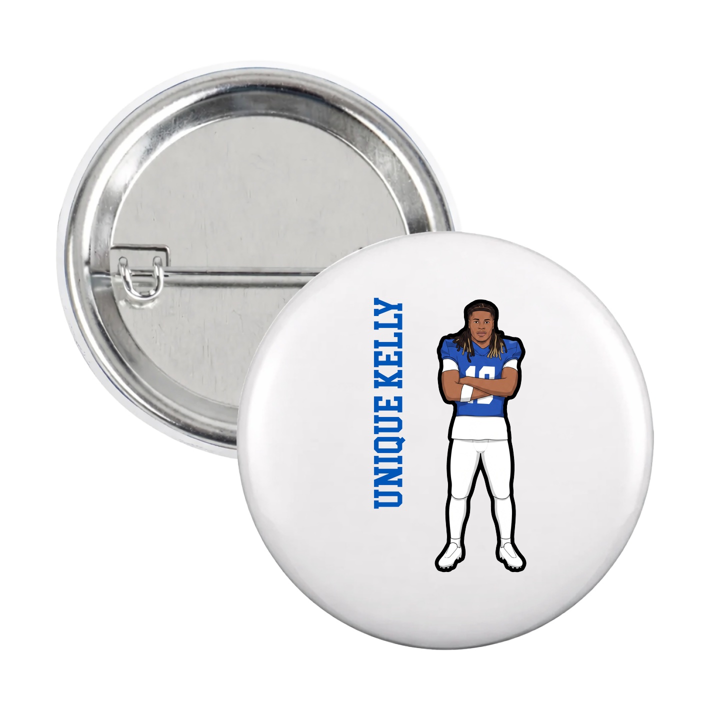 Game Day Button — Name Vertical in White