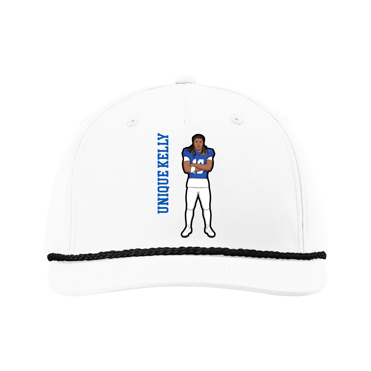 Five-Panel Classic Rope Cap — Name Vertical in White