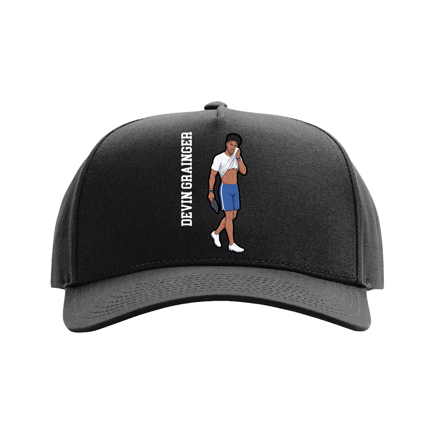 Full Fabric Five-Panel Champ Cap — Name Vertical in Black