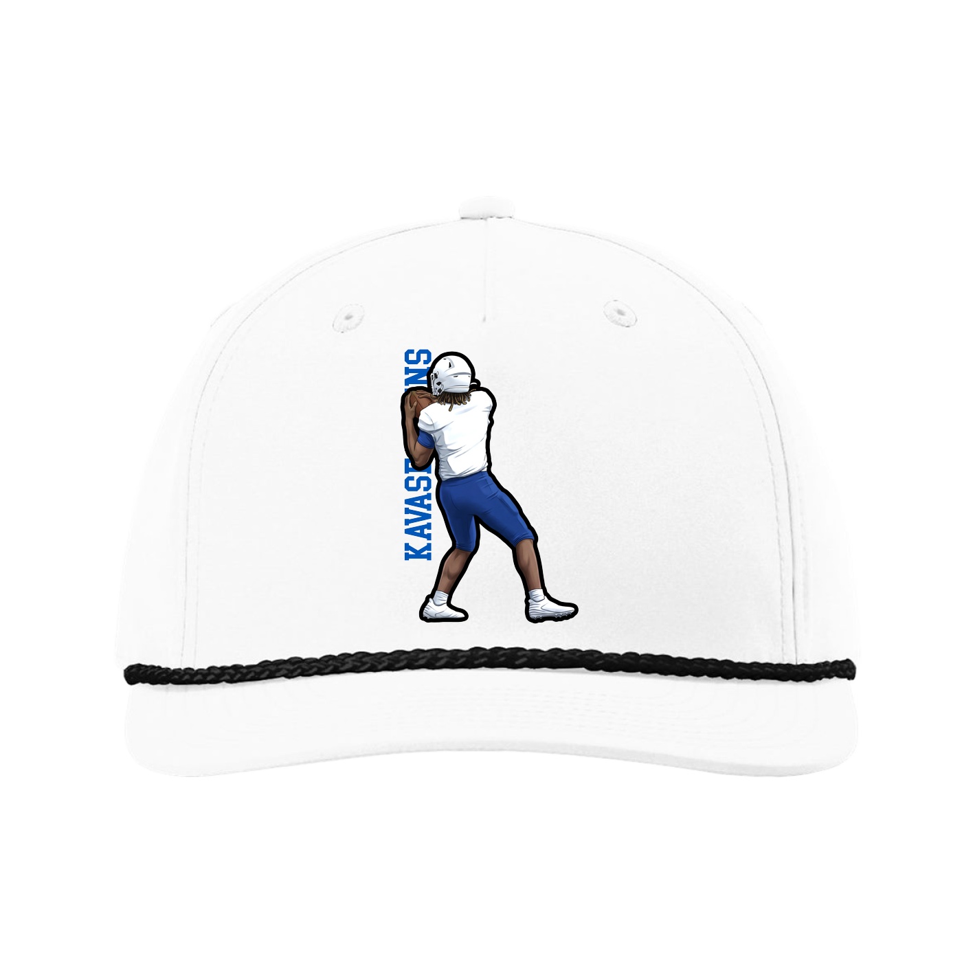 Five-Panel Classic Rope Cap — Name Vertical in White