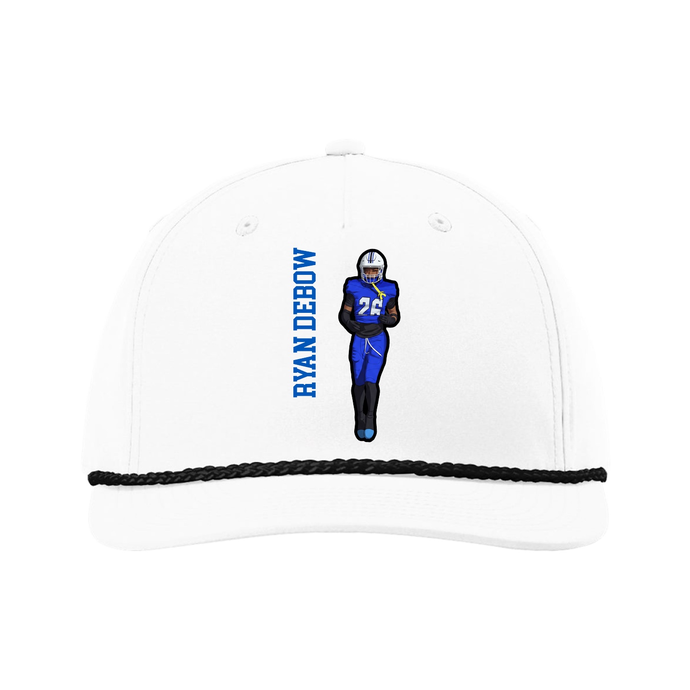 Five-Panel Classic Rope Cap — Name Vertical in White