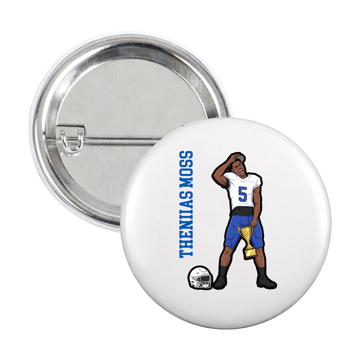 Game Day Button — Name Vertical in White
