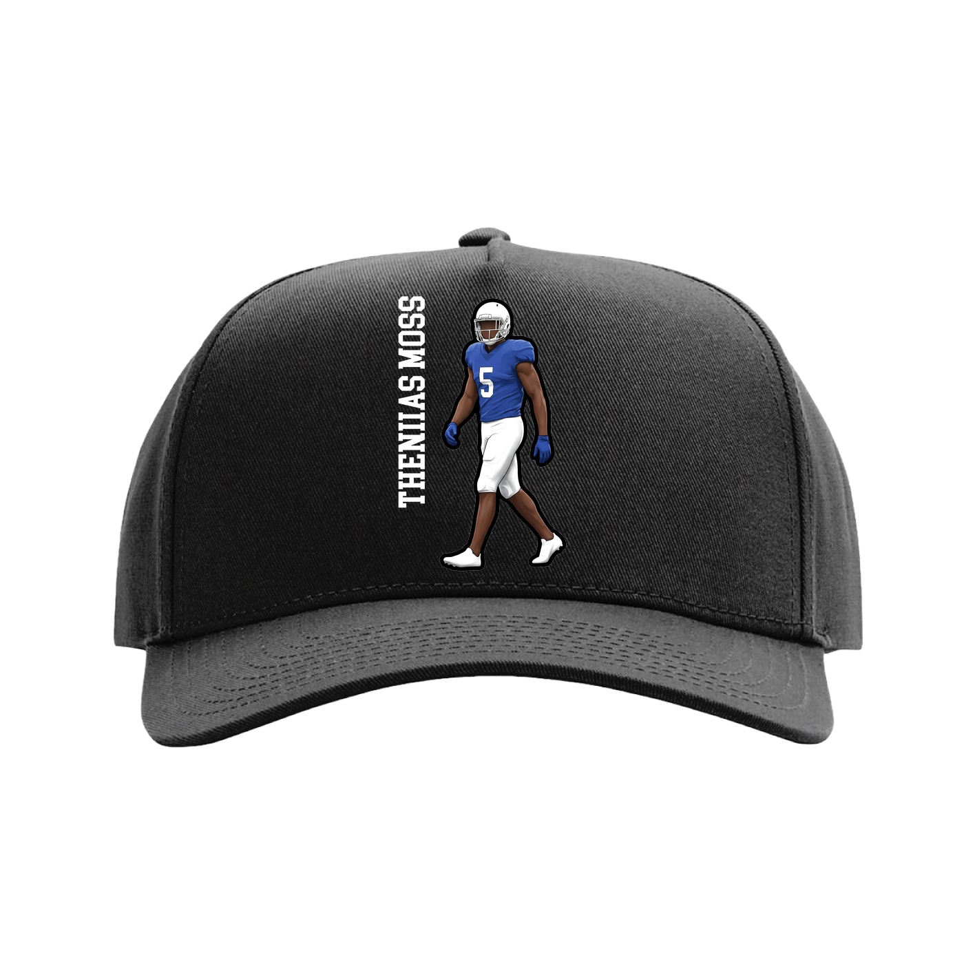 Full Fabric Five-Panel Champ Cap — Name Vertical in Black