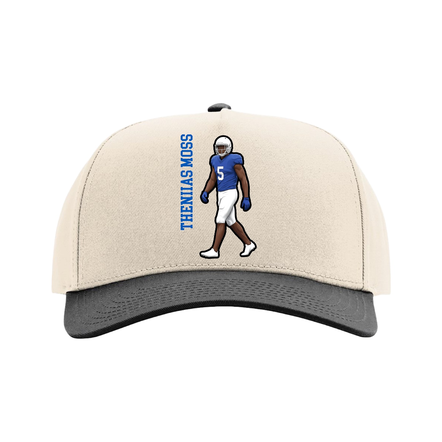 Full Fabric Five-Panel Champ Cap — Name Vertical in Cream/Black
