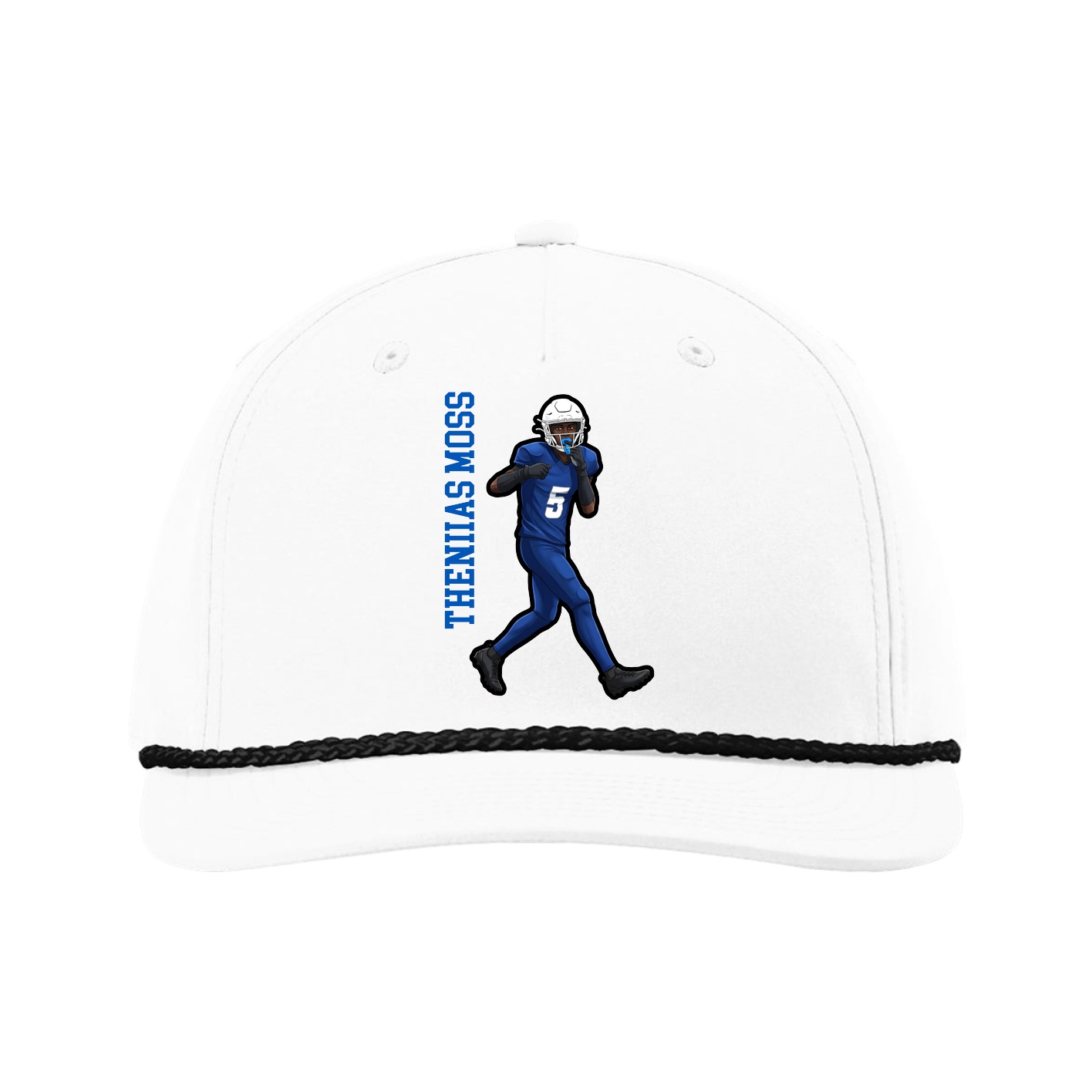 Five-Panel Classic Rope Cap — Name Vertical in White