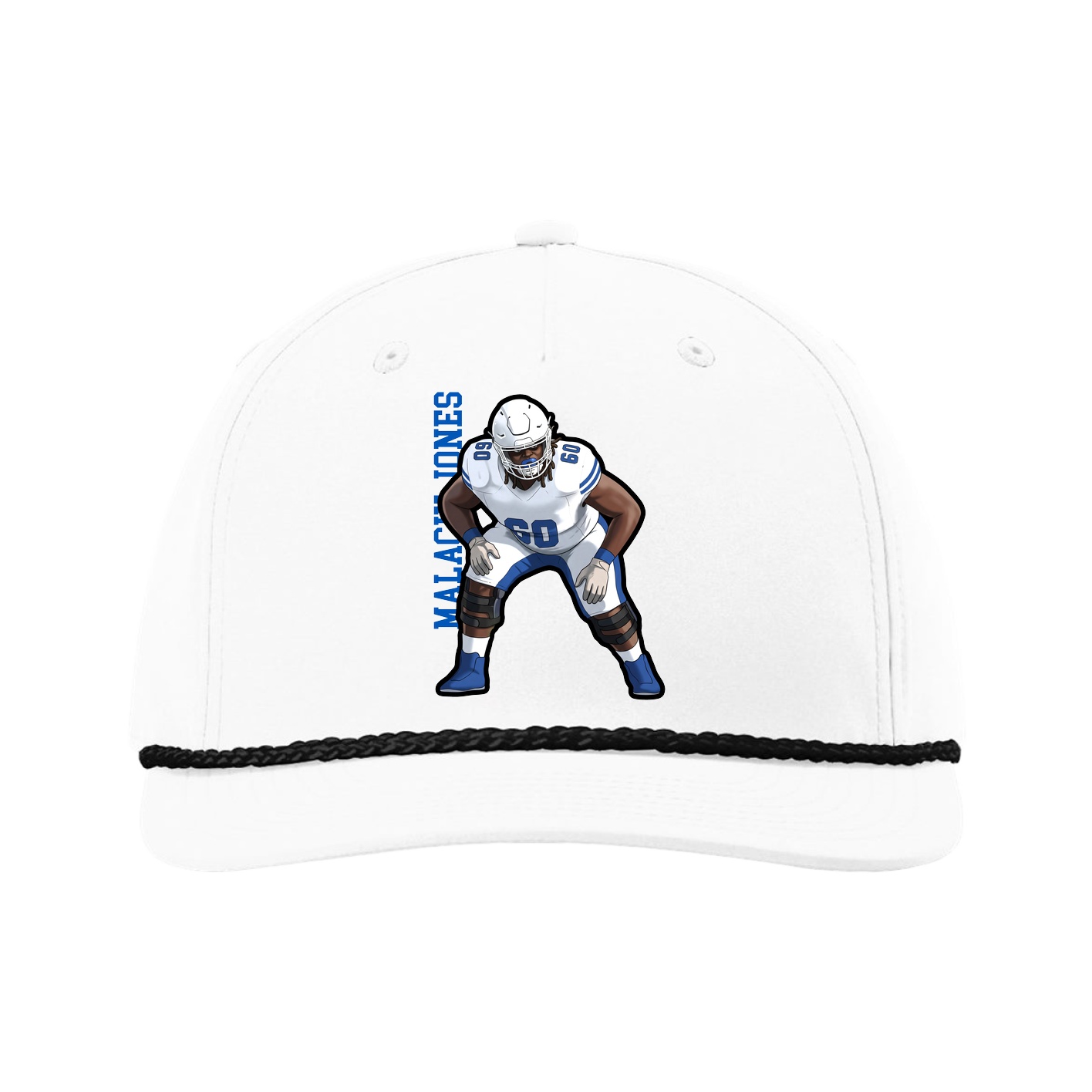 Five-Panel Classic Rope Cap — Name Vertical in White