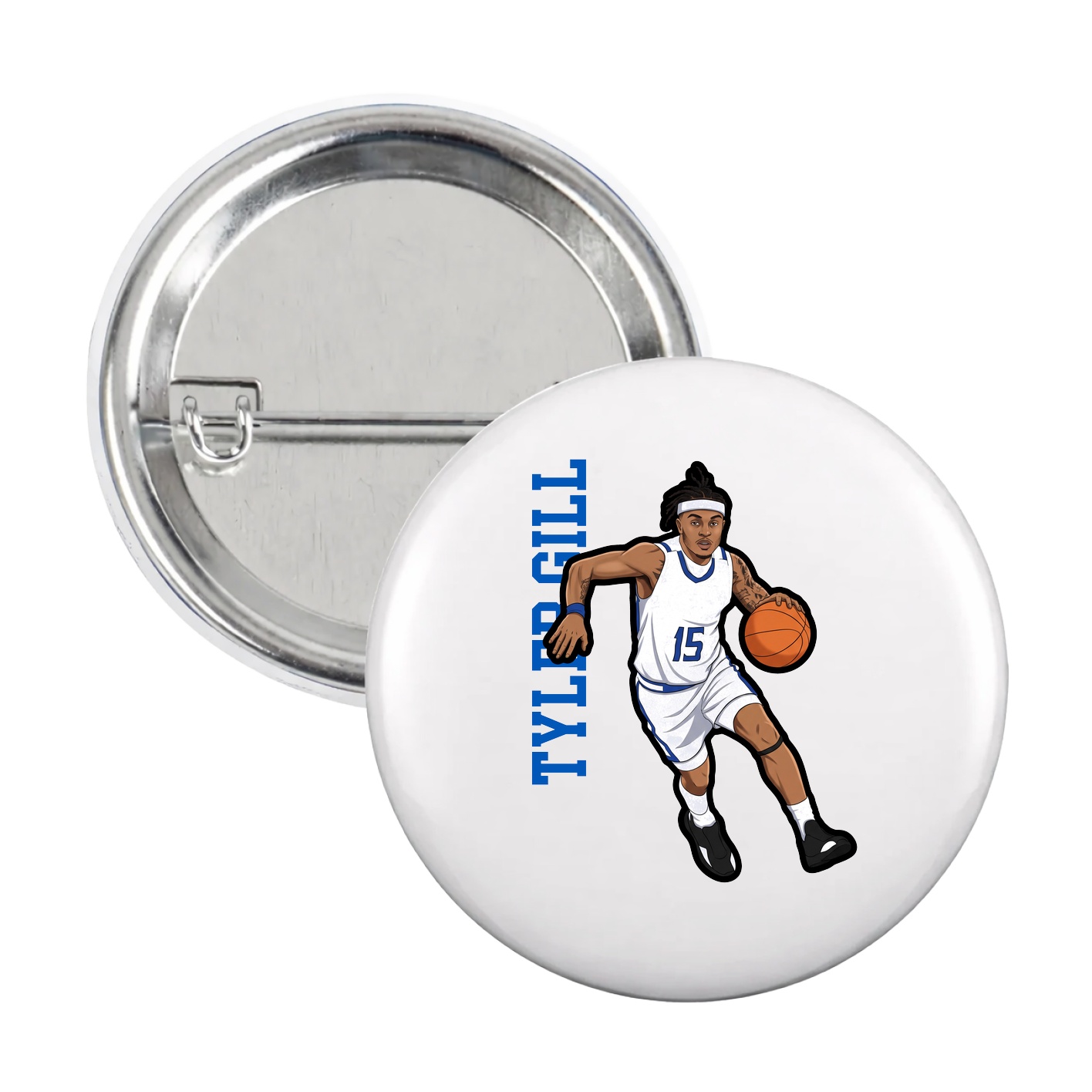 Game Day Button — Name Vertical in White