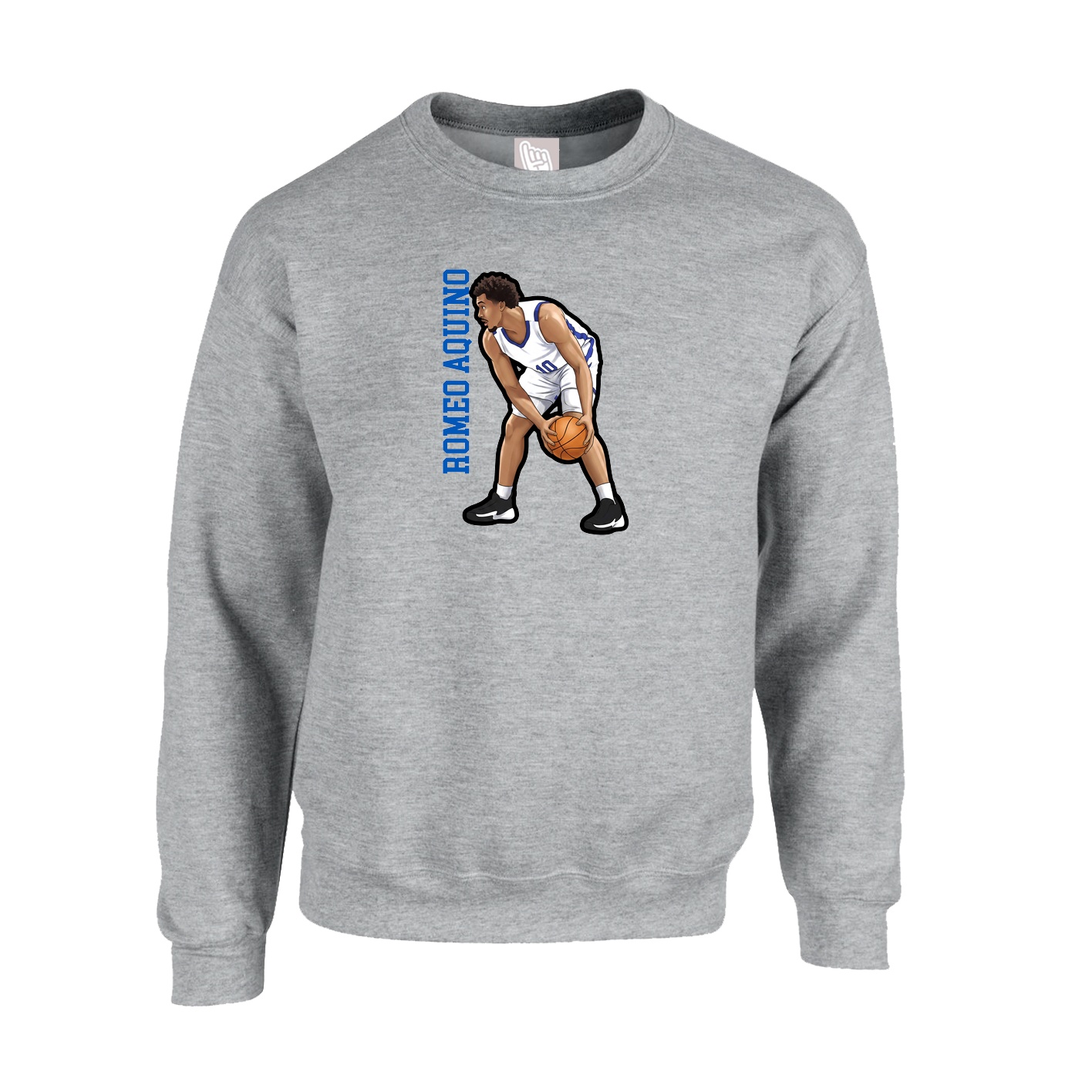 Fleece Crew — Name Vertical in Grey