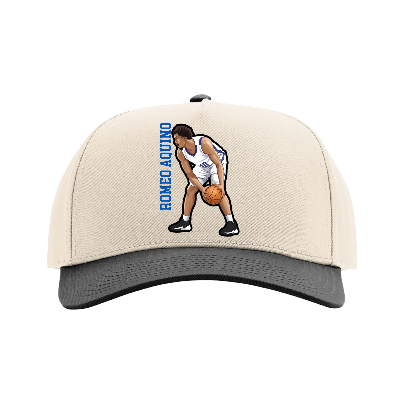 Full Fabric Five-Panel Champ Cap — Name Vertical in Cream/Black