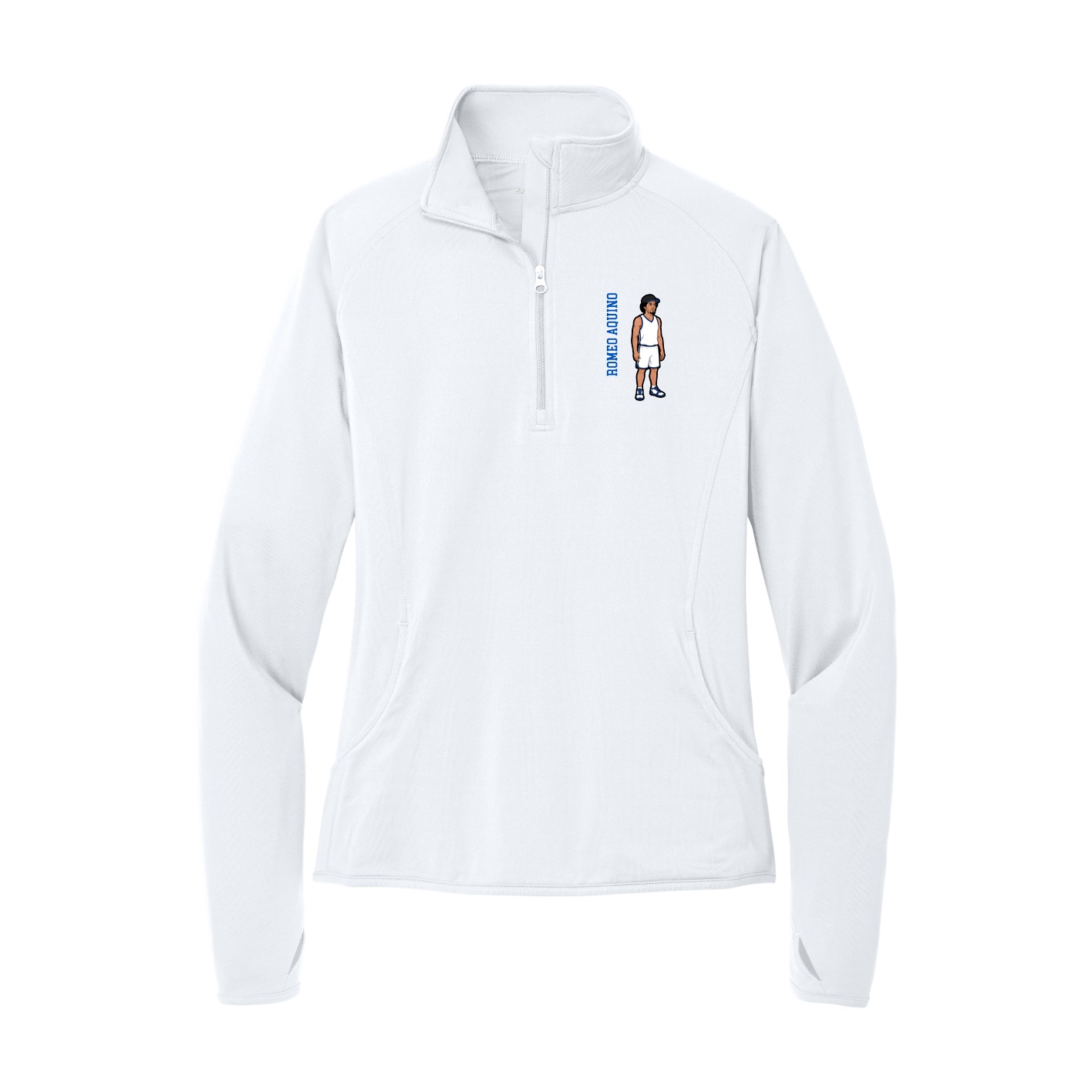 Women's Q-Zip Pullover — Name Vertical in White