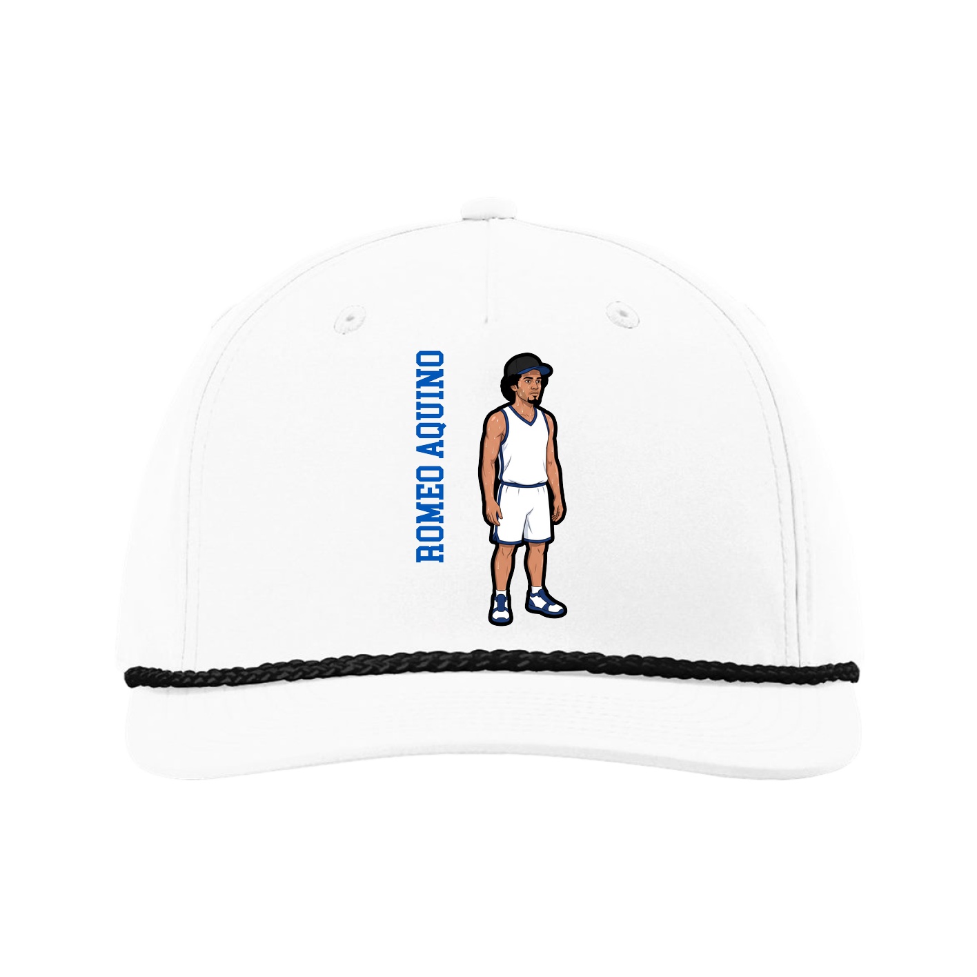 Five-Panel Classic Rope Cap — Name Vertical in White