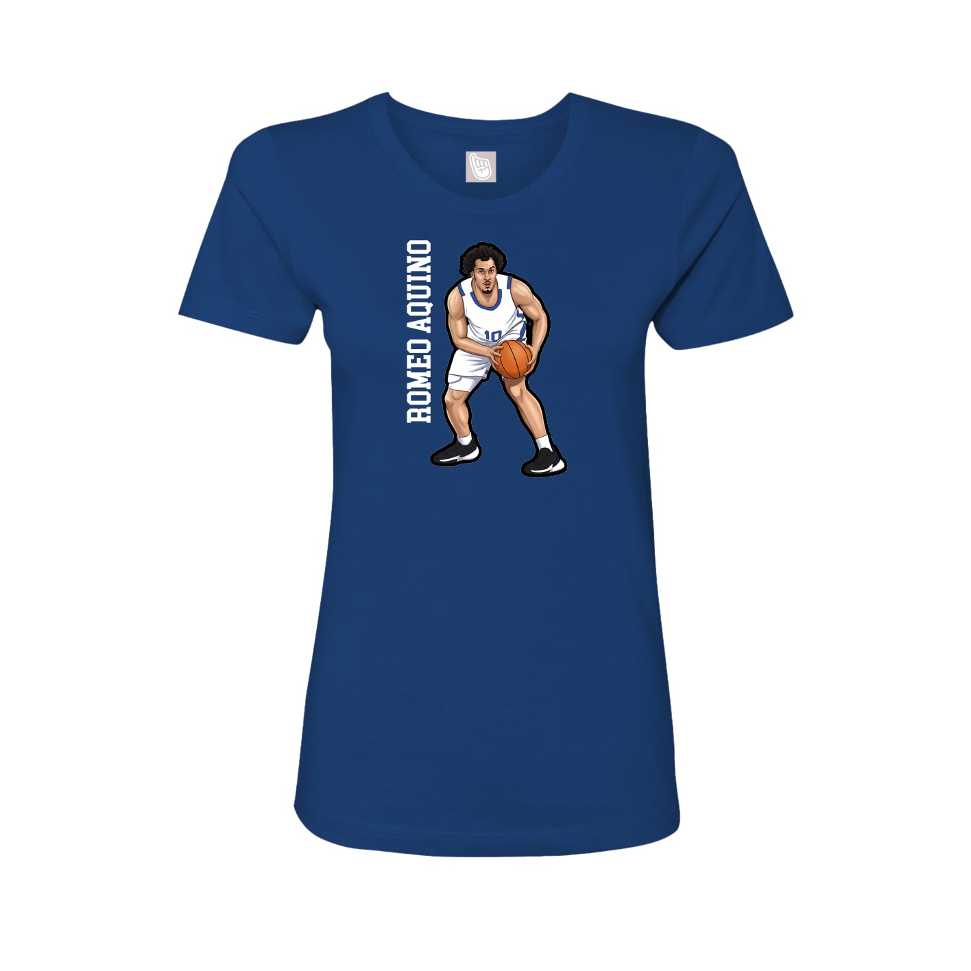 Fitted Women's Tee — Name Vertical in Royal