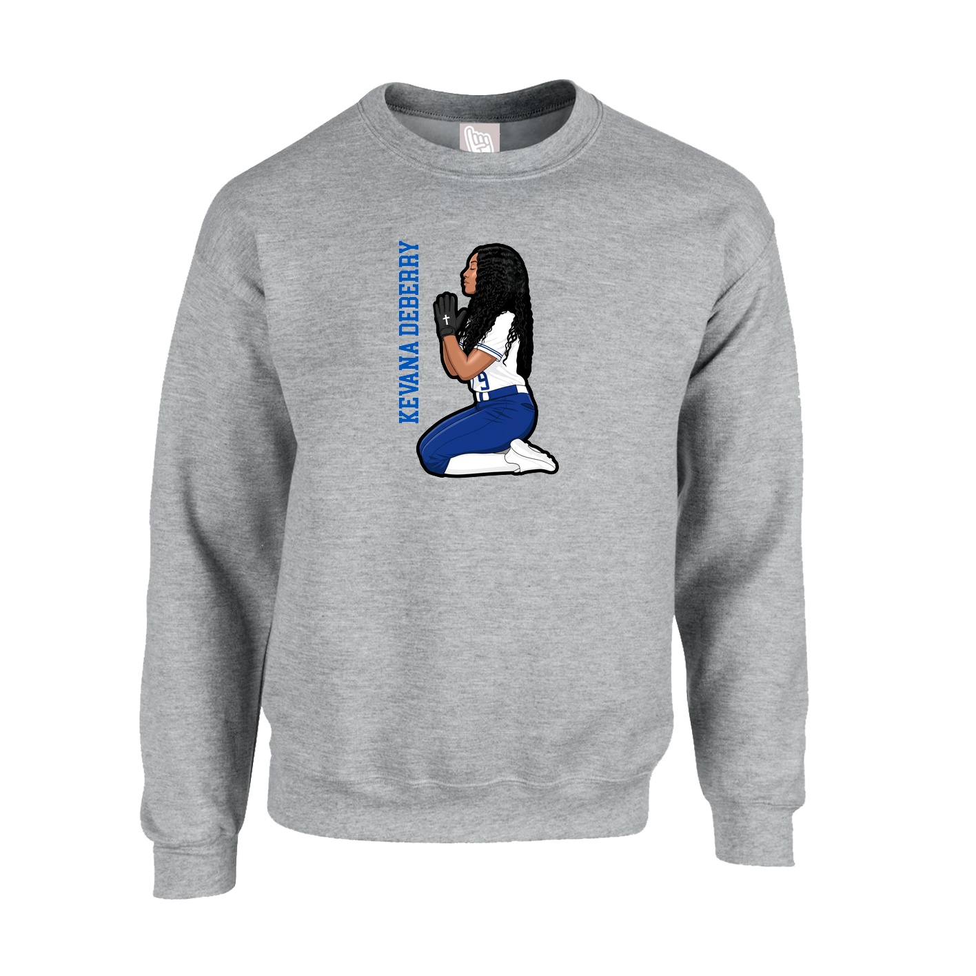 Fleece Crew — Name Vertical in Grey