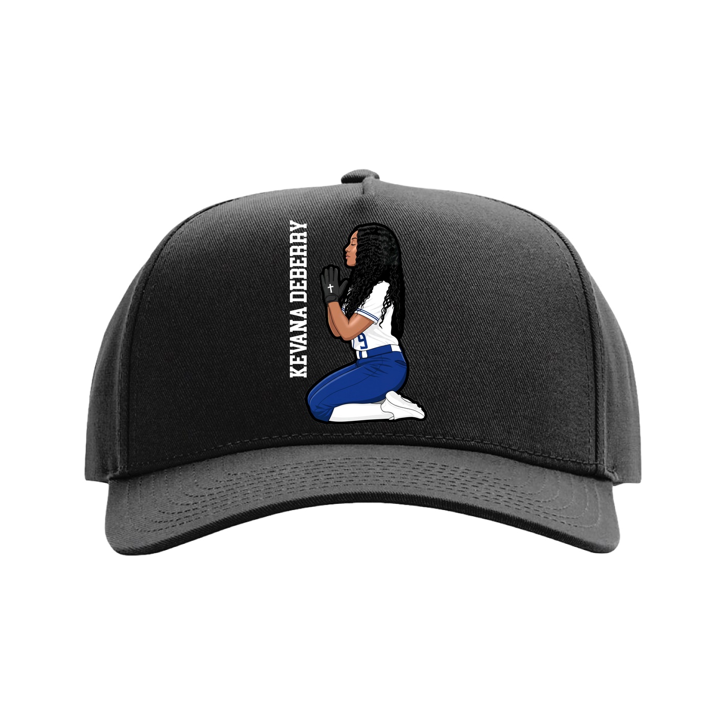 Full Fabric Five-Panel Champ Cap — Name Vertical in Black