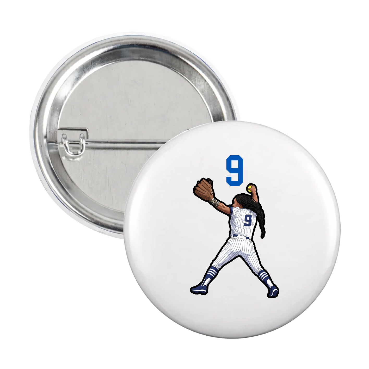 Game Day Button — Number Top in White