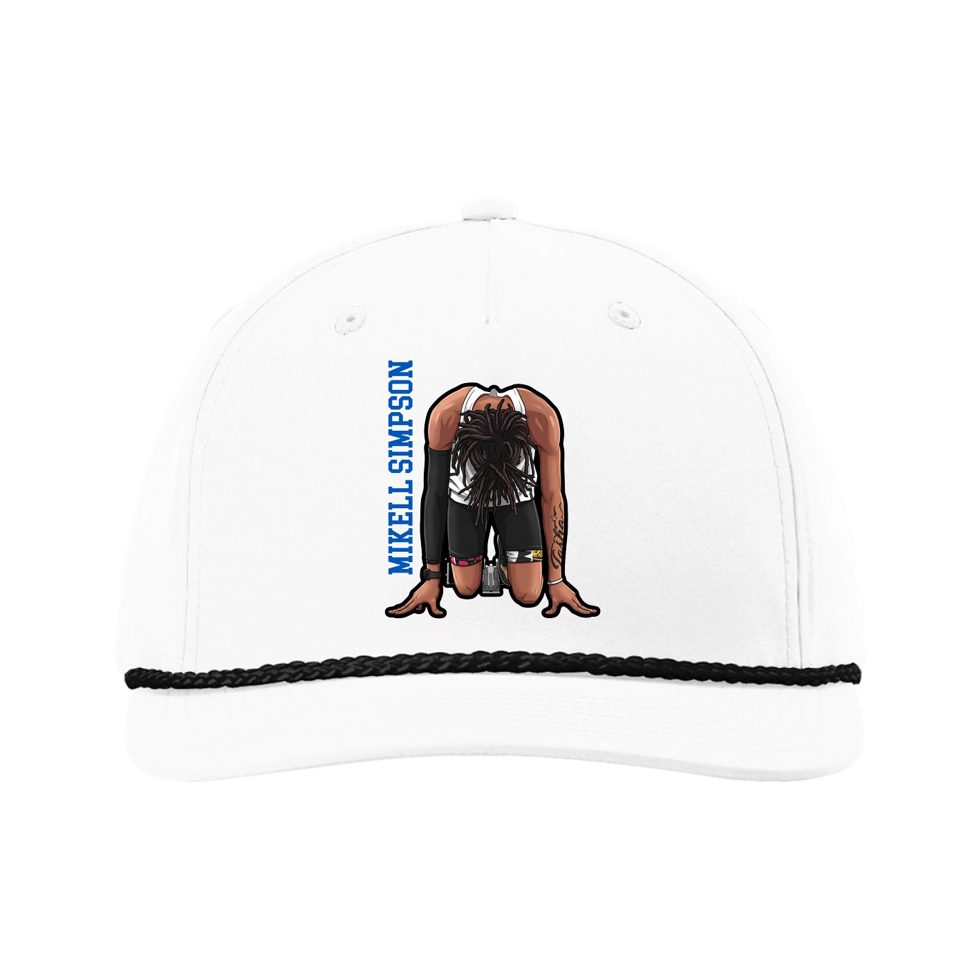 Five-Panel Classic Rope Cap — Name Vertical in White