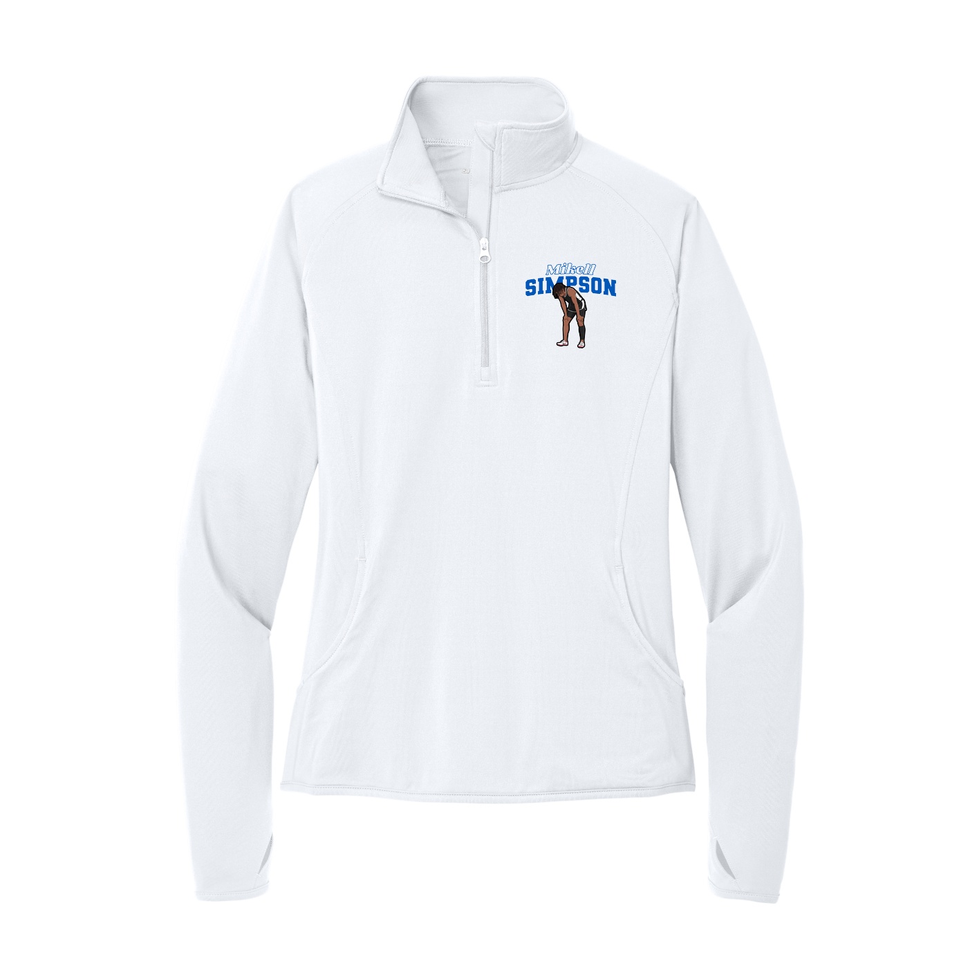 Women's Q-Zip Pullover — Name Arch in White