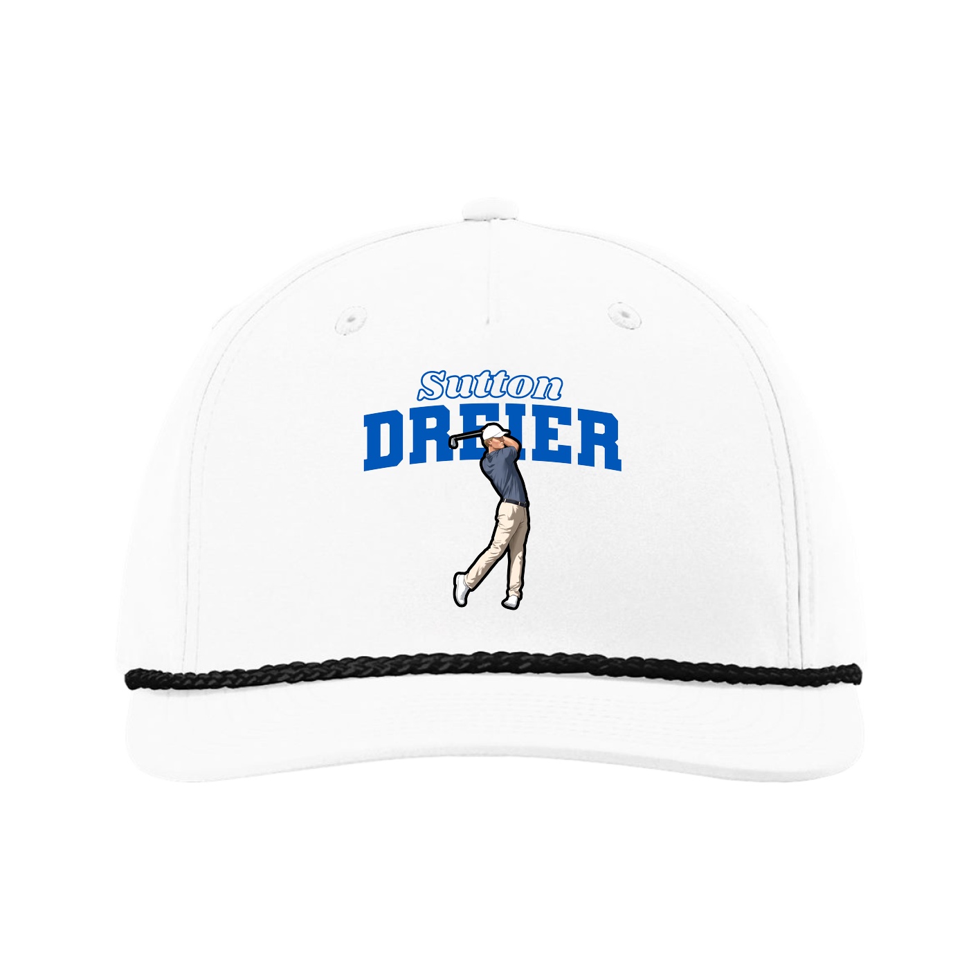 Five-Panel Classic Rope Cap — Name Arch in White