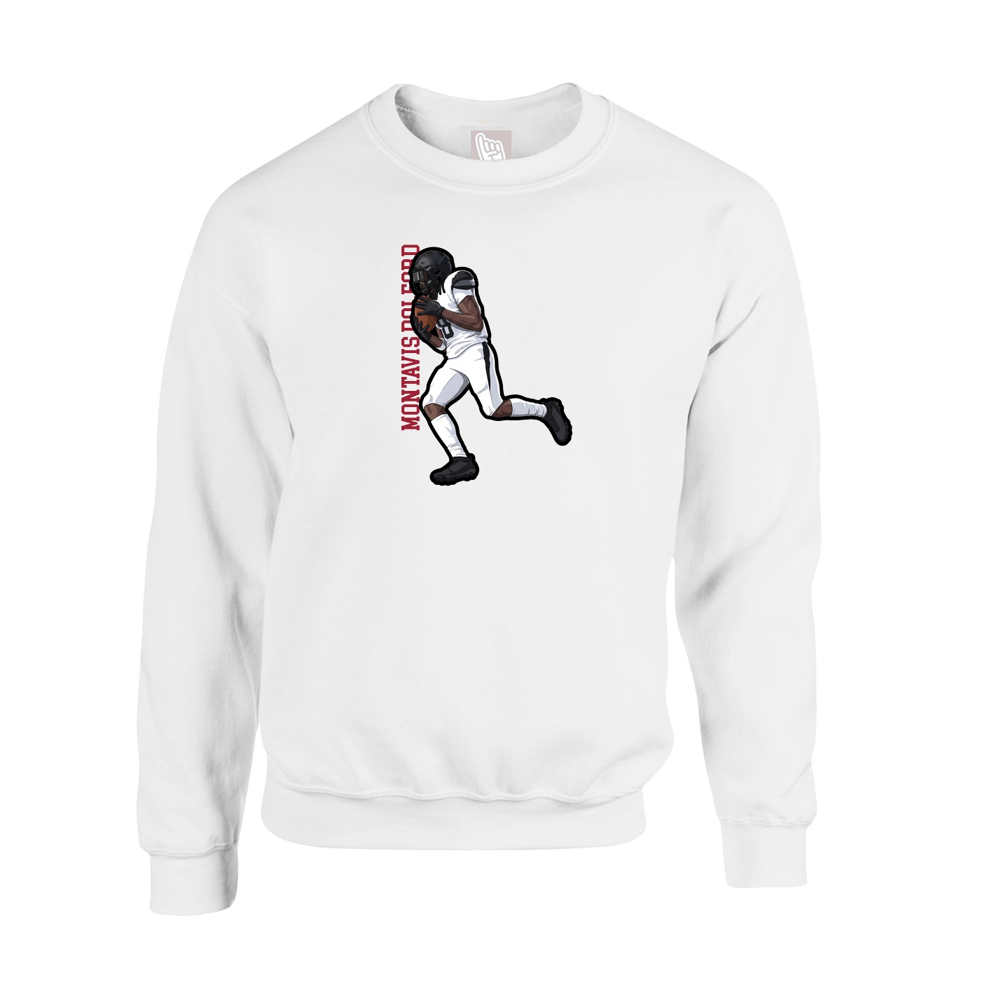 Fleece Crew — Name Vertical in White