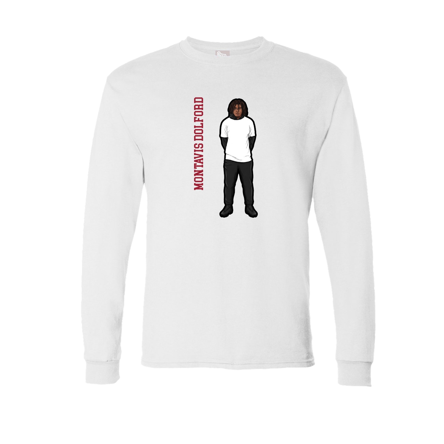 Long Sleeve Tee — Name Vertical in White