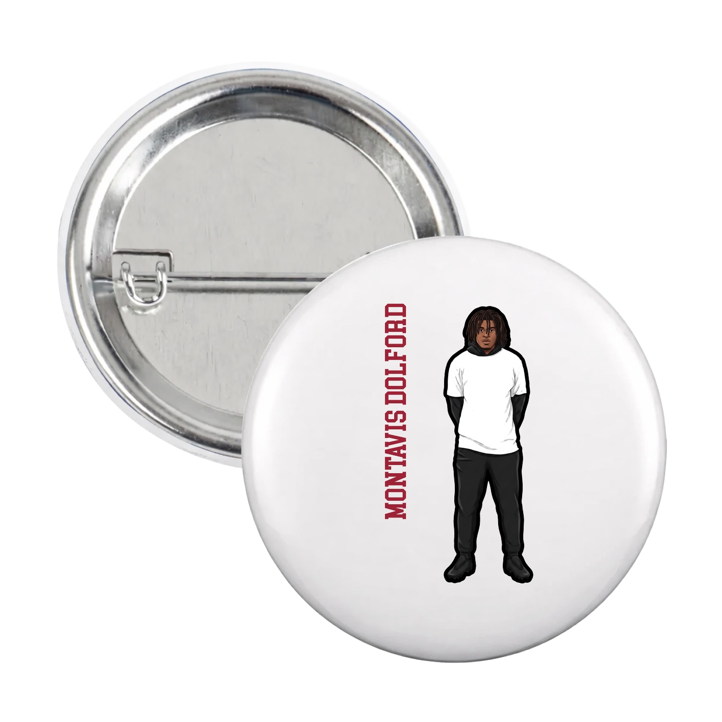 Game Day Button — Name Vertical in White
