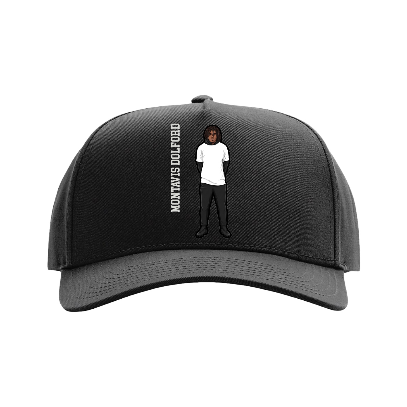 Full Fabric Five-Panel Champ Cap — Name Vertical in Black
