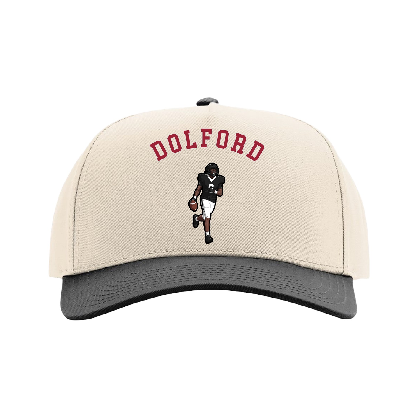 Full Fabric Five-Panel Champ Cap — Shirsey Arch in Cream/Black