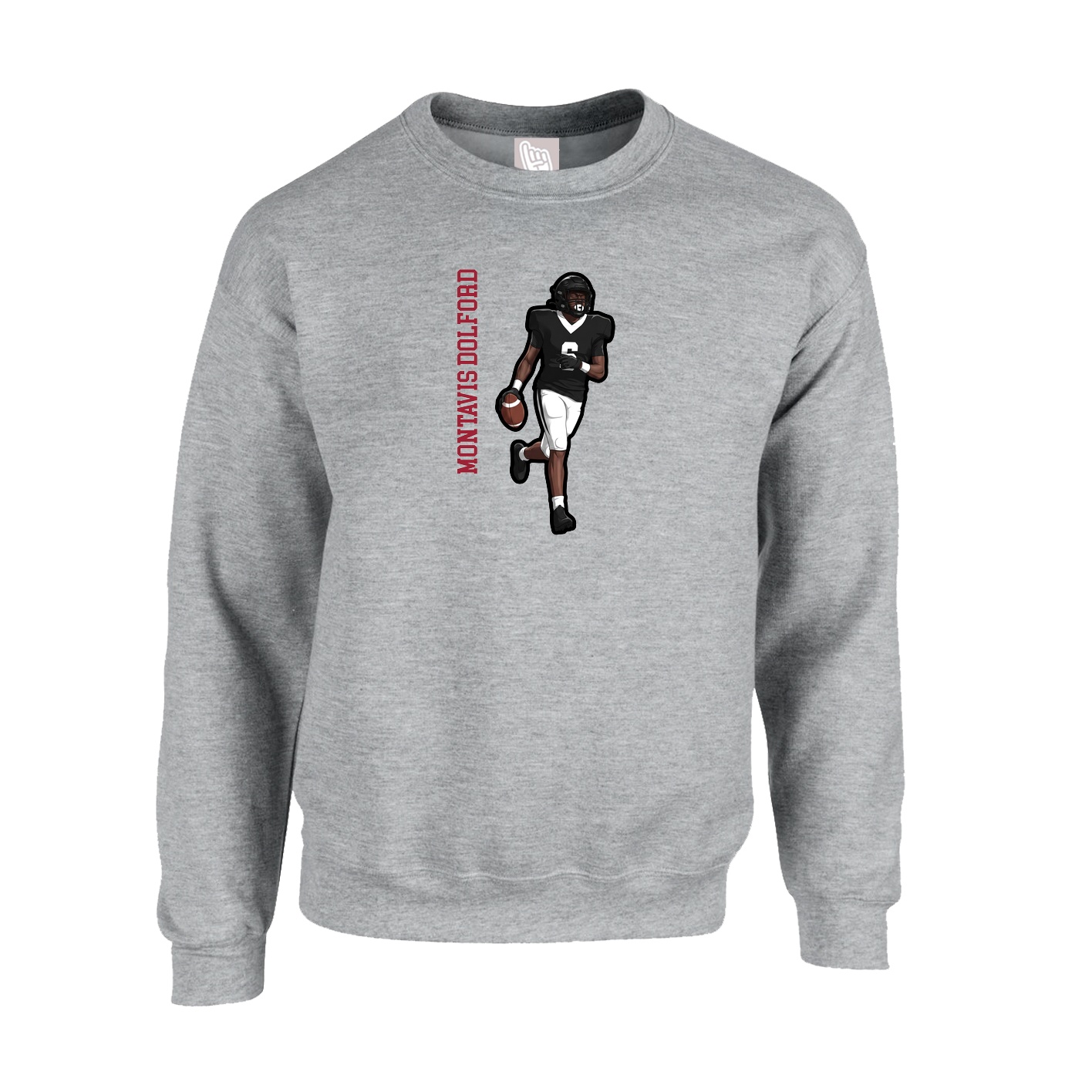 Fleece Crew — Name Vertical in Grey